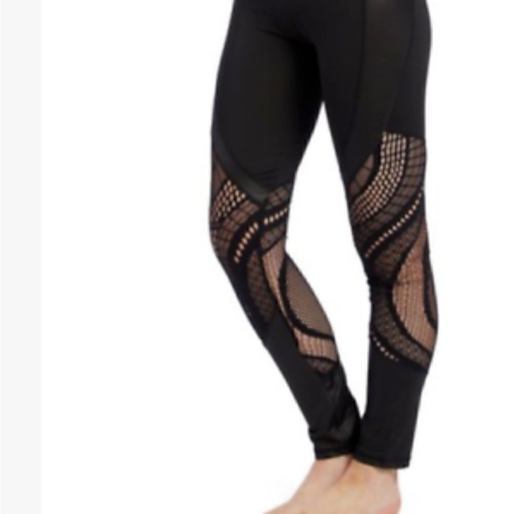 Badgley Mischka Sport XS Black Beatific Mesh Cutout Leggings.Waist 12.5"Rise 8